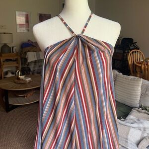 Striped Halter Neck Maxi Dress in Blue, Red & Brown